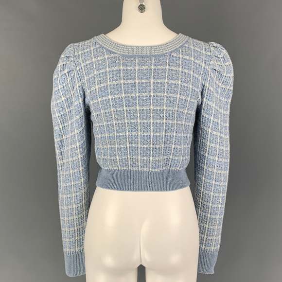 LOVE SHACK FANCY Light Blue White Nylon Blend Textured Cardigan - Picture 3 of 6